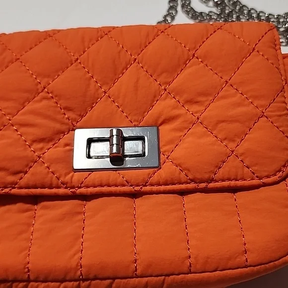 Orange Quilted Chain Crossbody Bag - Picture 3 of 14